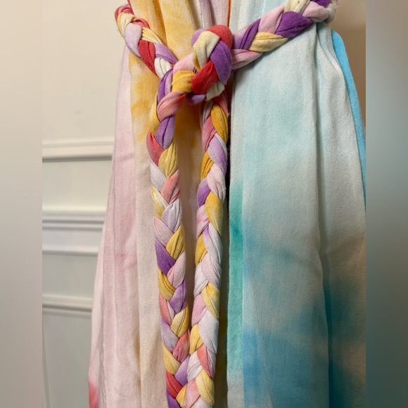 Rainbow tyedye spaghetti strap, sundress w/ braided tyedye belt - Picture 2 of 3